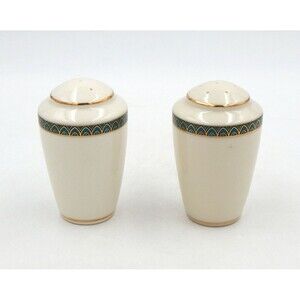 Lenox Patriot Bone China Salt And Pepper Shakers Green Gold Arch Border